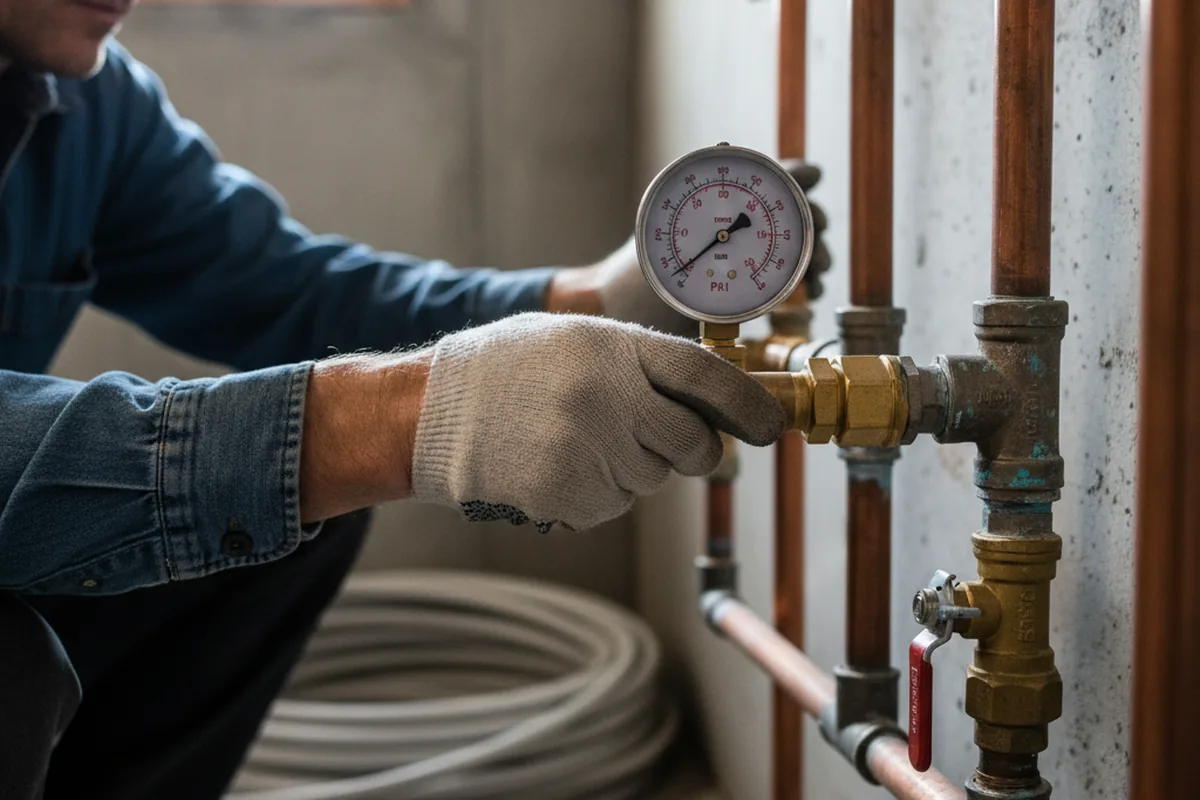 Pressure testing a repaired line during Water Line Repair in Monroe